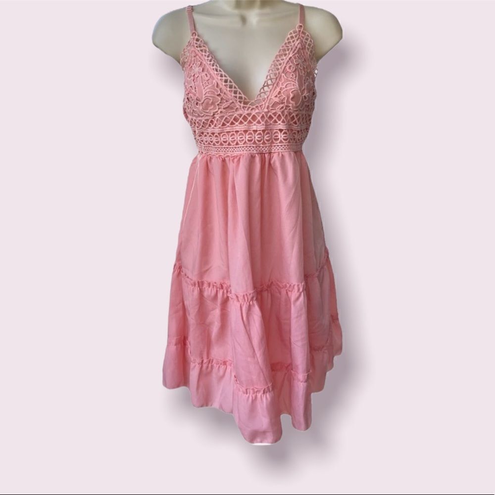 Pink Lace Tiered Dress Size Small